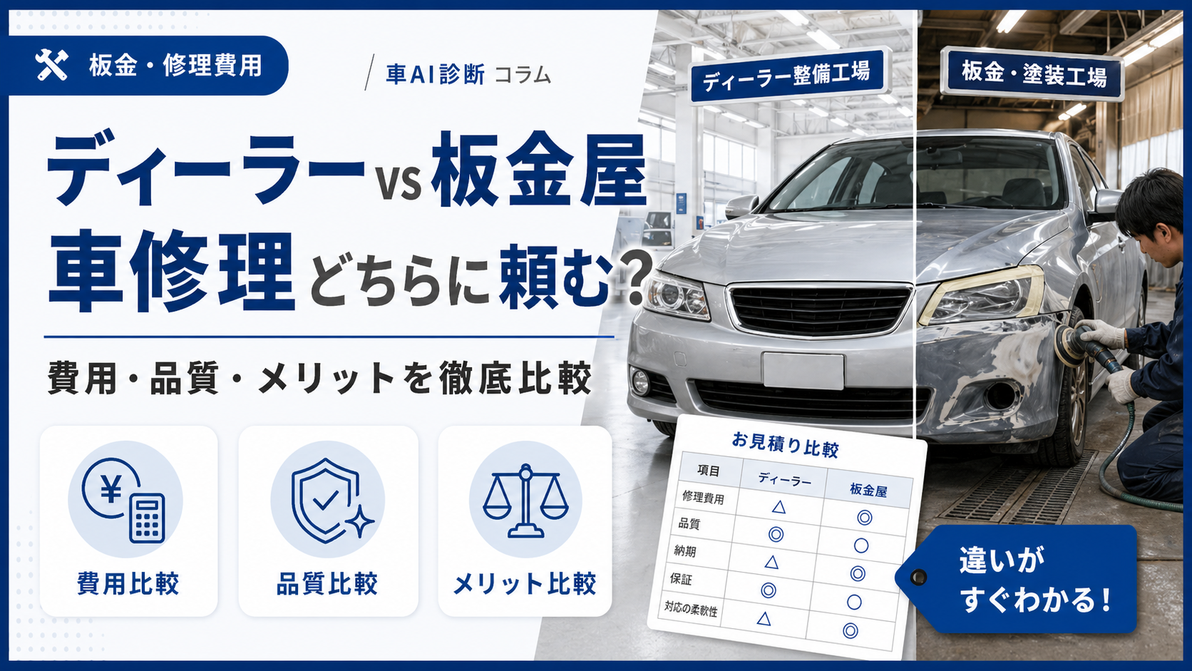 ディーラーvs板金屋|車修理どちらに頼むべき?費用・品質・メリットを徹底比較